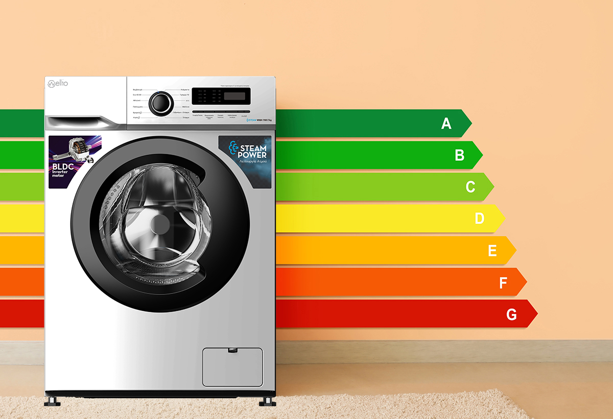 Στη φωτογραφία απεικονίζεται το πλυντήριο μπροστά από τις μπάρες ενεργειακών κλάσεων